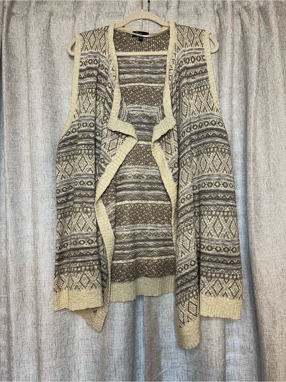 Cupio Plus Size 1X Fair Isle Knit Draped Sleeveless Cardigan Vest